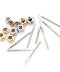Stainless Steel Watch Repair Kit With Spring Bar Pins Crown Remover And Link Tool Set showing assorted crowns and pins