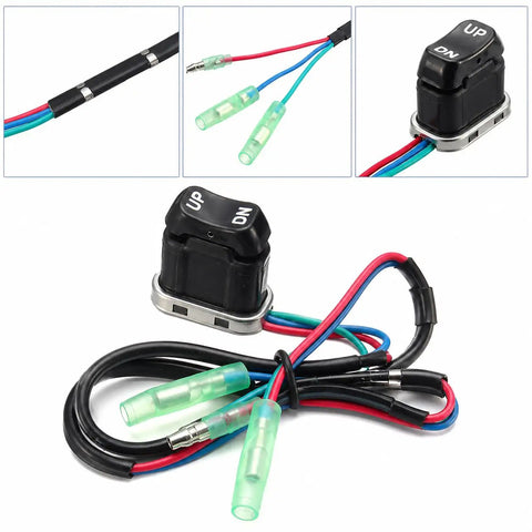 Outboard Trim Tilt Switch Replacement With Direct OEM Fit For Yamaha And Mercury Mariner Replaces 703 82563 02 00 703 82563 01 00 87 18286A43 Remote Control Trim Button Easy Install For Smooth Up And Down Motor Tilt showing switch and wires.