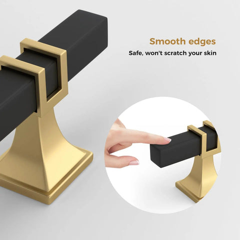 6 Pack 2 Inch Black And Gold T Bar Cabinet Knobs Matte Black Hardware with smooth edges, safe for dressers and cupboards.