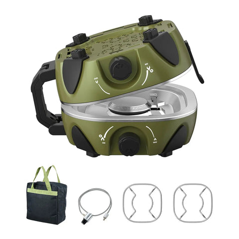 Dual Burner Portable Camping Stove With 20000 BTU Total Power Folding Design Adjustable Burners Easy Carry Handle And Included Bag