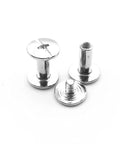 50 Pack Nickel Plated Chicago Screws Featuring Durable Carbon Steel Build And Easy Grip Cross Head For Securing Leather Goods Planning Sheets And Custom Book Bindings Top Shelf Legit Craft Gear showing three screws with cross heads.