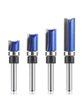Get Ready For A Flawless Finish With This 4 Pcs Flush Trim Router Bit Set featuring 6mm 1/4 shank bearings and blue tips.