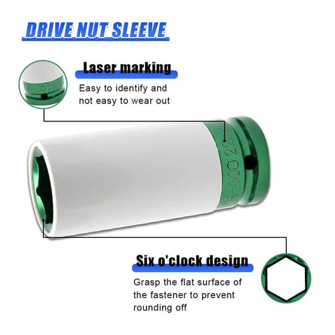 Heavy Duty Half Inch Drive 22mm Lug Nut Impact Socket With Scratch Proof Nylon Sleeve showing laser marking and six o'clock design.