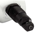 Close-up of Built Tough Nibbler Cutter Drill Attachment for Metal Sheets, black silver tone, precise 7.4mm cutting diameter.
