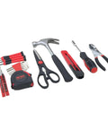 Essential 39 Piece Household Tools Kit For Dorm And Home DIY Projects with hammer, pliers, tape measure, and screwdrivers.