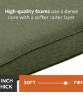 Montlake FadeSafe Outdoor Bench Cushion 54 x 18 x 3 Inch Heather Fern for Patio Hangouts Water Repellent and Fade Resistant Seat Pad PFAS Free Eco Friendly Weatherproof and Built to Last, close-up view of green fabric and firmness slider.