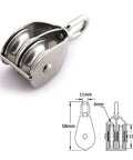 M15 Double Pulley Block Stainless Steel Heavy Duty Hardware Double Wheel Swivel Rigging Lifting Wheel Fixed Pulley for Wire Rope Loading 35kg shown with diagram