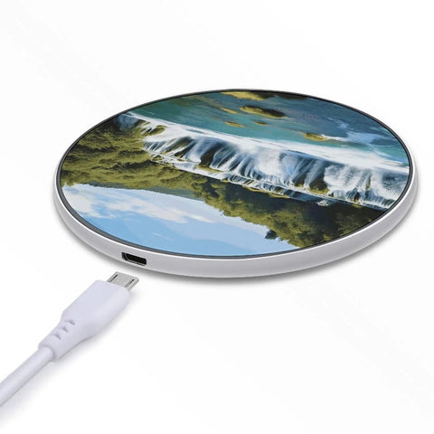 Krka River Waterfall Inspired Wireless Charger Pad 10W Fast Charge Slim Portable Charging Station with waterfall design.