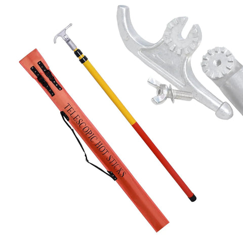 Pro Grade 13 Foot Telescopic Hot Stick With Rugged Utility Hook ASTM F711 Fiberglass Pole and accessories