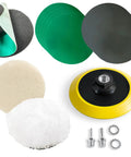 DIY Friendly Glass, Epoxy, And Resin Sanding And Polishing Kit components with discs, backing plate, buffing pads