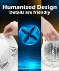 Close-up of controls and back view of 2 In 1 Heater And Fan Combo Portable Desk And Floor Heater With 45 Degree Tilt Air Circulator For Cool Air