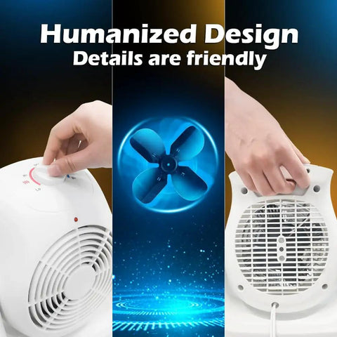 Close-up of controls and back view of 2 In 1 Heater And Fan Combo Portable Desk And Floor Heater With 45 Degree Tilt Air Circulator For Cool Air