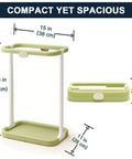 Foldable Trash Bag Holder For On The Go Cleanup Lightweight Collapsible Trash Bag Stand Perfect For Camping Outdoors Cars And Home Easy Assembly Compact Storage Includes 15 Bags shown in green, with dimensions.