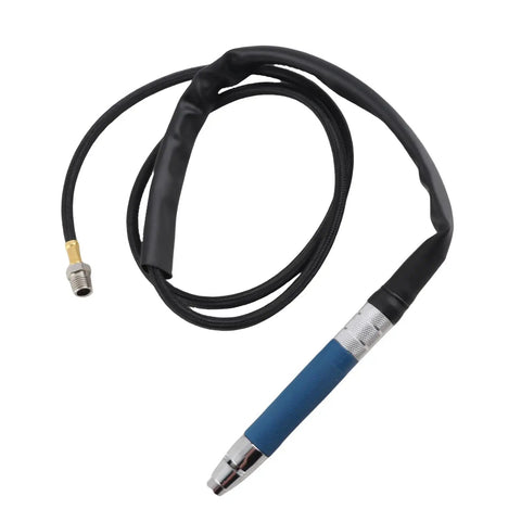 Pencil Die Grinder Air Tool Hits Hard With 70000 RPM And Adjustable Settings for engraving with blue grip handle and black hose.