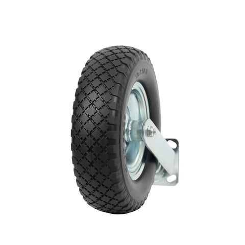 12 Inch Flat Free Foam Filled Rubber Swivel Caster Is Tough As Nails With 330 Lb Capacity And Wide Knobby Tread For Killer Grip On Rough Terrain Non Marking Build Double Ball Bearings Give You A Smooth Operator Ride Indoors Or Outdoors