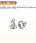 Sixty Pack Of Rugged Size Twelve X Half Inch Phillips Pan Head Self Tapping Screws Crafted From Top Shelf 304 Stainless Steel For Sheet Metal And Wood Jobs With No Sweat Assembly And Solid Grip Bright Finish, showing two screws.