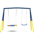 Backyard Swing Set With Stand, Heavy Duty 440lbs, Dual Swing Frame Includes 32 Inch Saucer Swing And 26.2 Inch Belt Seat For Outdoor Play
