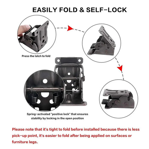 Diagram of 90 Degree Right Angle Thickened Self Locking Foldable Hinge For Tables And Stools Coffee Tables Beefed Up Durable 8 Piece Set