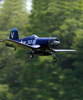 F4U Corsair 800mm RC Plane Blue Ready To Fly 4 Channel Remote Control Airplane flying in green outdoor setting