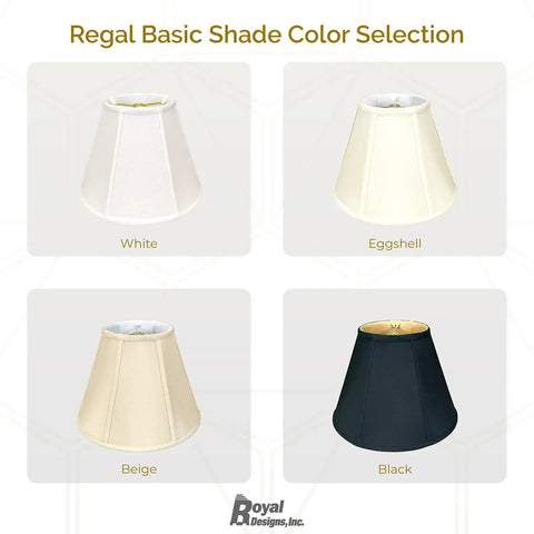 Collection of lamp shades in white, eggshell, beige, black colors. Includes Eggshell Empire Lamp Shade 9 x 18 x 14 Inch Silk Type Shantung.