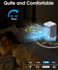 4 In 1 Portable Air Conditioner Unit with Humidifier and LED Night Light operating on bedside table at night.