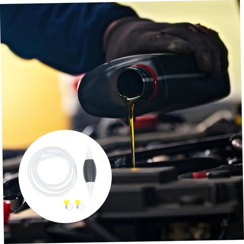 Easy Peasy Manual Transfer Pump Kit - Hand Operated Siphon Pump With Hose For Liquid Transfer, Ideal For Cars And Boats, Emergency Use, Compatible With Gasoline And Water, Spill-Free And Durable. Hand pump draining oil from a car engine with clear hose and bulb