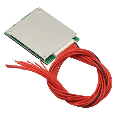 Keep Your Rig Purring Smooth With This Heavy Duty 13S 35A 48V Li Ion 18650 Battery Management System Delivering Smart Balancing And No Sweat Overcharge Overdischarge Guard with red wires.