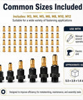 Premium Carbon Steel Rivet Nut Tool Set With Mandrel And M3 Through M12 Nuts For Heavy Duty Industrial DIY Projects Featuring Dual Bearings For Less Friction And Tough Lasting Performance, M3-M12