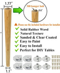 16 Inch Solid Rubber Wood Table Legs With M8 Hanger Bolts showing tapered design and installation hardware for easy assembly.