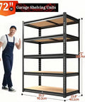 Heavy Duty Metal Storage Rack 60 Inch Iron Frame Shelves With Rock Solid 2000 Lb Per Shelf Capacity 2 Pack Industrial Steel Shelving Unit For Bulletproof Garage Organization And Workshop Setup next to a smiling man in coveralls.