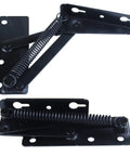 Heavy Duty Furniture Spring Hinges 80 Degree Lift Brackets Built Like A Tank Rock Solid Steel, black steel with springs for storage furniture.