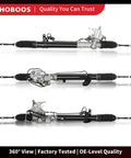 Hydraulic Power Steering Rack And Pinion Assembly For Nissan Altima 2007 2013 Left Hand Drive Direct Fit New Unit Leak Resistant Replacement Part Ref 263038, shown in three different views, highlighting the full assembly structure and components.