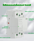 Detailed view of Heavy Duty 63A AC DC Contactor With Two Pole Two Normally Open Contacts And 24V Coil, showing coil contact and specifications.