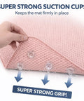 Close-up of Straight Up Reliable Non Slip Bathtub Mat With Rock Solid Suction Cups showing suction cups in pink for enhanced grip.