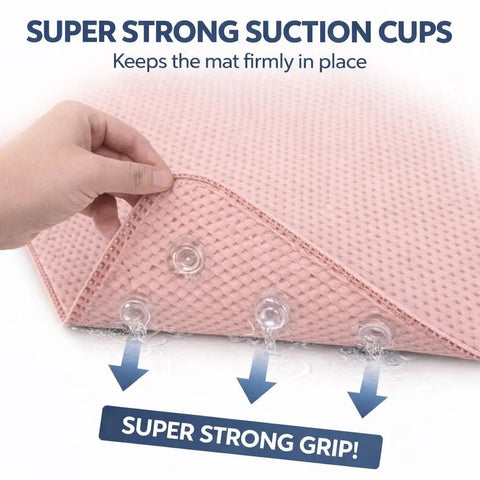 Close-up of Straight Up Reliable Non Slip Bathtub Mat With Rock Solid Suction Cups showing suction cups in pink for enhanced grip.