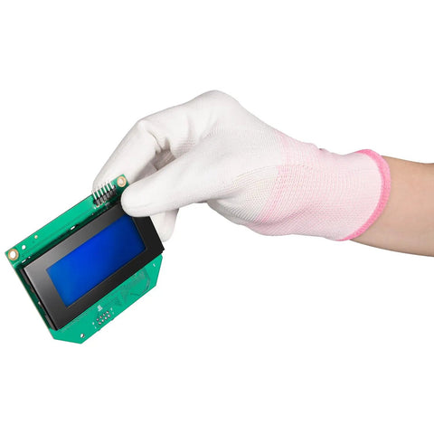 Hand wearing a glove holding a Drop In Lcd Display Board That Clips Right Onto Most Manitowoc Ice Units.