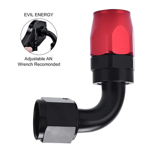 6AN Hose End Fitting 90 Degree Swivel for CPE Braided Hose Aluminum 6061 T6 Black and Red Beefy Built Tough Design Nine Sixteenths UNF Thread Heavy Duty Inline Connector With 1500 PSI Maximum, black and red elbow fitting