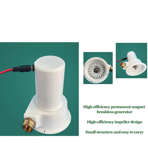 Portable 50W Micro Hydro Generator With Brushless Water Turbine For On The Go Camping And Off Grid Power, compact white unit with pipes
