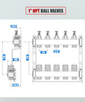 Technical diagram of 4-Branch PEX Radiant Floor Heating Manifold Kit With 4 Loops For Hydronic Warmth, Stainless Steel Construction