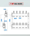 Diagram of Six Loop Radiant Floor Heating Manifold For One Half Inch PEX Tube Beefy 304 Stainless Steel Includes One Inch NPT Supply And Return Ball Valves Precise Flow Control Corrosion Resistant And Built To Last