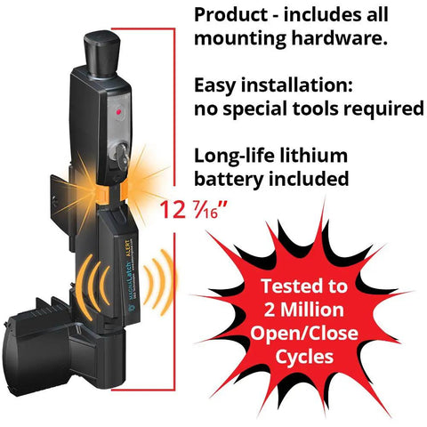 Keep Little Kids And Pets From Sneaking Out With This Hecka Secure Vertical Pull Safety Gate Latch Featuring Strong Magnetic Lock And Loud Alarm For Backyard Fence Gates In Classic Black with easy installation.