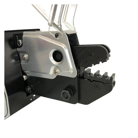 Close-up of the jaws of Hella Durable Automatic Terminal Crimping Machine Top Tier Electric Wire Crimp Tool with seamless die.