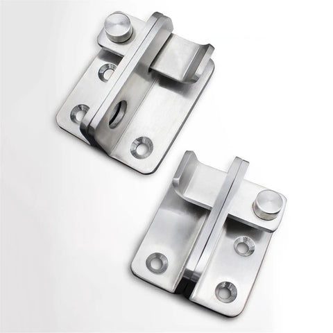 Stainless Steel Barrel Bolt Spring Latch for Safety Gate Door Hardware, sturdy design with two latches for enhanced door security.