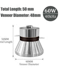 High Power Ultrasonic Cleaner PCB Driver Kit With 40KHz Transducer And 110V Supply, metal 60W transducer dimensions shown