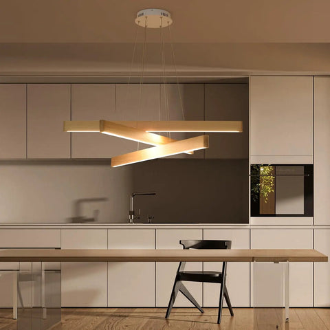 Wood Integrated LED Linear Pendant Light 31.5 Inch 18W 4000K Modern Farmhouse Fixture for Kitchen Island, Walnut Ash Finish
