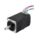 NEMA 11 stepper motor, 28x28x51 mm, black housing, front shaft, mounting flange, 4-wire connector
