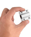 Heavy Duty SCS8UU Linear Ball Bearing Block 8mm bore held in hand, crafted from durable aluminum for CNC routers and 3D printers.
