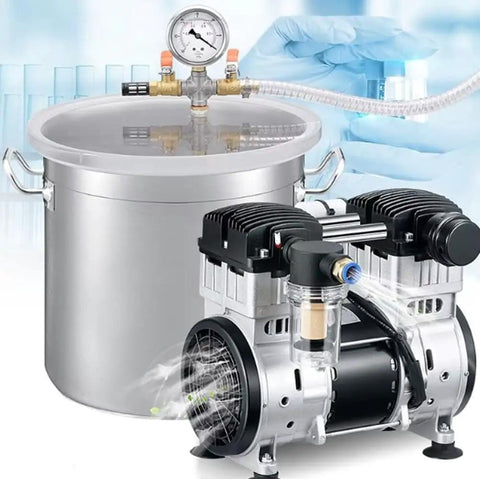 Heavy Duty Oil Free Silent Vacuum Pump Rock Solid Negative Pressure Air Suction For Lab Equipment And Industrial Machinery with pressure gauge and air filter.