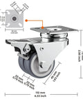Heavy Duty 2 Inch Double Wheel Casters With Roller Brake 4 Pack smooth rolling swivel caster wheels, dimensioned details.