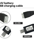 Must Have 7.4V USB Charger Cable With XH-4PIN Plug For RC Cars Planes Tanks Boats And Other Remote Control Toys Universal Battery Charger With Battery Protection And Safe Charging showing XH-4PIN plug and USB input.